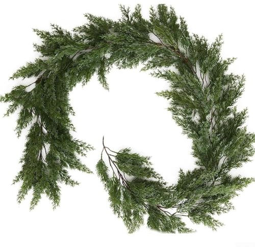 Guirnalda de cedro artificial de 108 puntas de ramas de Navidad, guirnalda de ciprés de pino artificial, 190 cm de largo, decoración navideña, para uso en interiores y exteriores