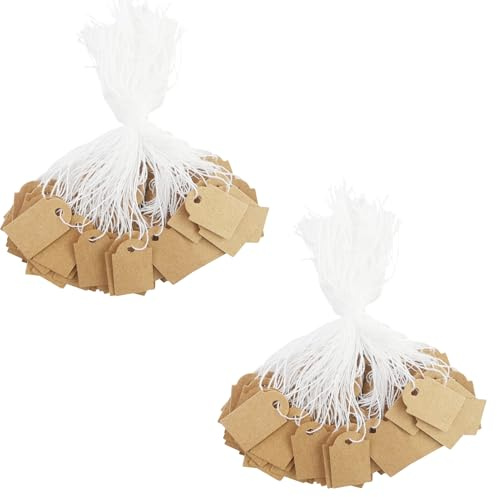 220 etiquetas de papel kraft, etiquetas de precio marrón, etiquetas colgantes con cordón para joyas, ropa, regalos, manualidades (marrón)