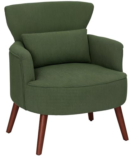 HOMCOM Modern Armchair with Thick Padded Seat, Lumbar Pillow, Green