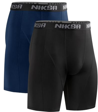 Niksa Lot de 1 ou 2 shorts de compression pour homme - Sous-vêtements fonctionnels - Sous-vêtement de sport - Couche de base - Respirant et à séchage rapide, noir, bleu marine, S
