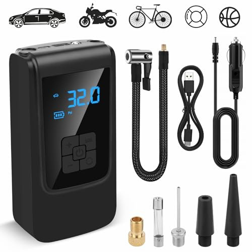 Compresseur à Air Portatif,Gonfleur Pneus Voiture,avec Affichage Digital et Lumière LED,150 PSI Pompe à air électrique avec Fonction de dégonflage,Pompe Portable pour Voiture, Moto, vélo