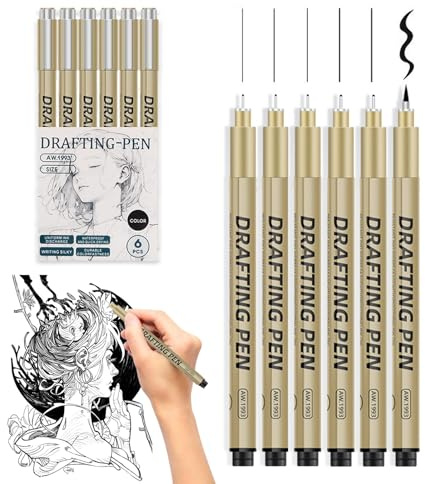 Caelura Fineliner Schwarz Stifte, 6 Stück Fineliner Stifte Set, Wasserfest Tuschestifte zum Zeichnen Skizzieren Technisches Zeichnung für Erwachsene und Kinder Schule Büro Einschulung Geschenke