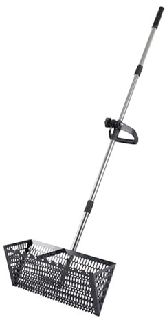 Rastrillo de acero al carbono para pulgas de arena, mango largo desmontable con cesta de dientes de tiburón de 40 cm de ancho, herramienta de tamiz de arena de playa duradera para encontrar cangrejos