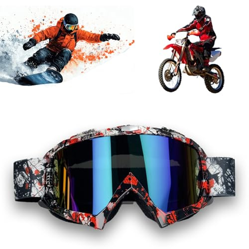 Tuwyii Gafas Motocross & Snowboard Espejadas: Anti-Emapañamiento | UV400 Protección | Marco Ultraligero | Para MTB, Moto Polvo, Esquí y Cascos Abiertos (Colorido A/Azul)