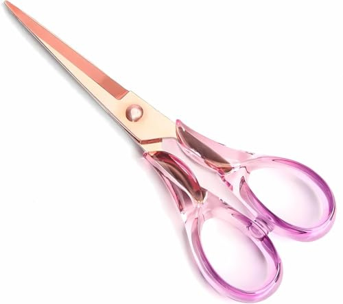 Creechwa 6.3“ Small All-purpose Scissors, Stainless Steel Blade with Purple Acrylic Handle, Craft-Shears for Kids & Adult, Perfect for School, Home, Office Desk, Tijeras