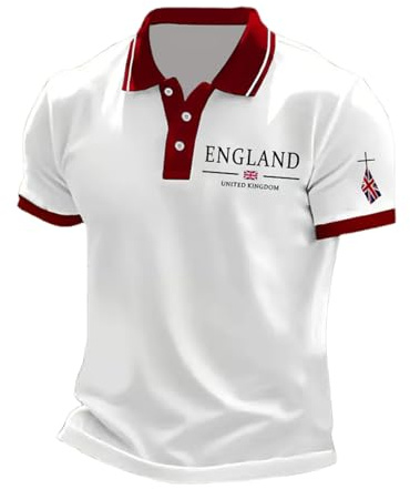 Union Jack Polo Shirts for Men Adult Summer Short Sleeve Breathable Cotton Buttons T-Shirt Casual Golf Tennis Gym Tops Men UK United Kingdom Britain England Clothes (White,XXL)