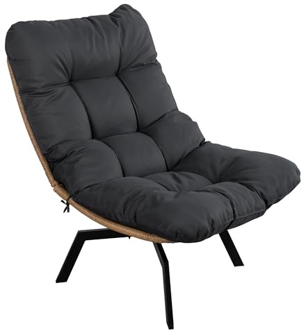 Vongrasig 360 Degree Swivel Wicker Accent Chair, Modern Soft Thick Cushion Rattan Lounge Chair, High Capacity Steel Frame, Comfy Corner Reading Chair for Living Room, Bedroom, Dorm Rooms (Black)