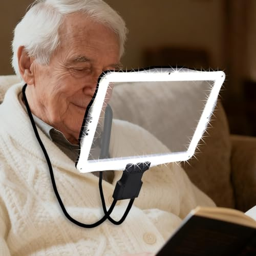 Freihändige Lupe mit Einstellbarem LED-Licht, Flexible Schwanenhalslupe zum Lesen Nähen und für Naharbeiten Ganzseitenlupe für Senioren (Schwarz)