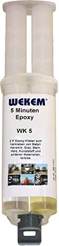 Wekem WK-5-025 2-K - Pegamento rápido epoxi (5 minutos, doble jeringa de 24 ml), incoloro