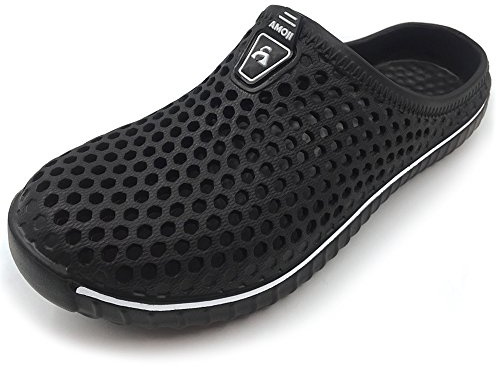 Amoji Garden Clogs Shoes Garden Shoes Shower Slippers Sandals Yard Gardening Beach Water Plastic Rubber Comfortable House Indoor Summer Adult Female Male AM1702 Black Size 13 Women/12 Men
