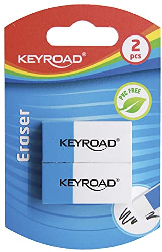 KEYROAD Mehrzweck Radiergummi/Radierer für Bleistifte und Kugelschreiber/ 2 Stck. Blister/Farbe: Blau-Weiß/Ideal für Schule und Büro/aus Weichem Material