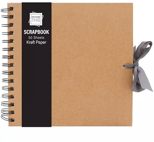 Set of 3D Sticker Pack and Tallon Kraft Small/Medium/Large Square Scrapbook- Quality Brown Kraft Paper Scrapbook with Ribbon (Medium 20cm x 20cm - 50 Sheets)