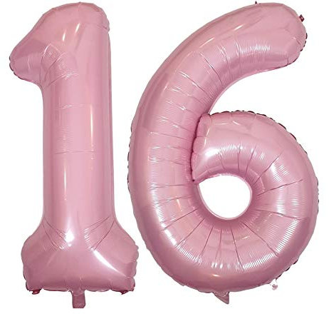 DIWULI Globos de Cumpleaños 16 Años XXL Rosa - Número 16