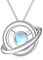 MUUYON Damen Mondstein Saturn Planet Halskette 925 Sterling Silber Universum Interstellar Anhänger Mode Geschenk für Frauen Mädchen
