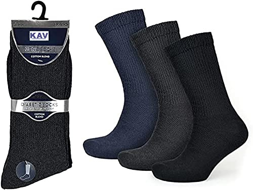 KAV Extra bred komfort passform paket med 3 diabetesstrumpor för svullna ben, herr fotvård UK 7-11 bomull rik mild, flerfärgad, flerfärgad, 39.5-43.5 EU