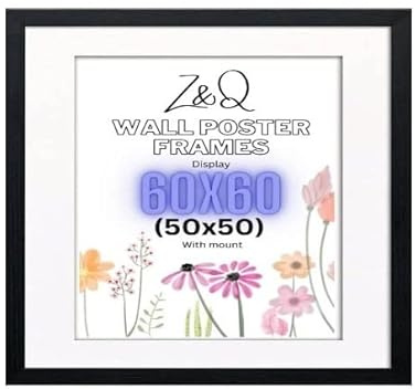 Z&Q Black Picture Frame with White Mount 60x60cm (50x50cm) Print Wall Poster Frame - Portrait and Horizontal Wall Hooks Photo Frame for Display Pictures-Jigsaw Puzzle-Art Work