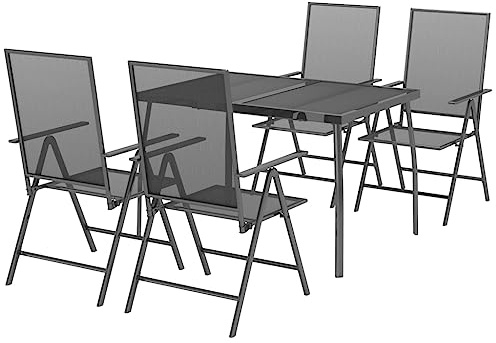 vidaXL Garten Essgruppe 5-TLG., Gartenmöbel Set Tisch 4 Stühle Verstellbar Klappbar, Sitzgruppe für Garten Terrasse, Gartengarnitur, Anthrazit Stahl