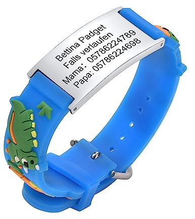 Notfallarmband SOS Armband Kinder Telefonnummer - Blau Silikon Anti Verloren Kinder Namenarmband Identifikationsarmband Kinderarmband Personalisiertes ID Armband für Mädchen Jungen