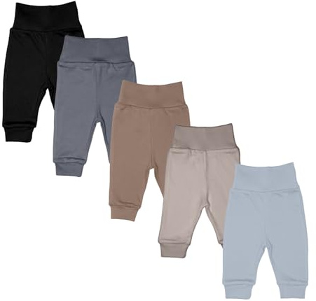 MEA BABY unisex babybyxor i 100% bomull, 5-pack pumpbyxor för pojkar och flickor, slip-on byxor med dragkedja (74, pojkar 4)