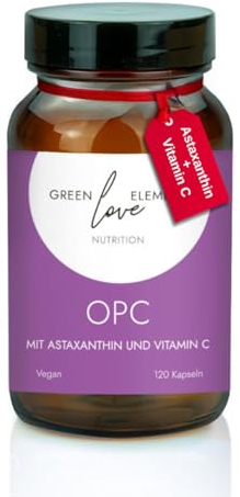 OPC mit 4 mg Astaxanthin pro Kapsel und pflanzliches Vitamin C - Hochdosiert mit 600 mg Traubenkern Extrakt pro Kapsel aus hochwertigen französischen Weintrauben. Kapseln im Glas.Vegan