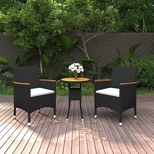 QZZCED Garten-Loungemöbel Balkonmöbel-Set Terrassengarnitur Gartenmöbel-Sets 3-TLG. Garten-Essgruppe Poly Rattan Schwarz für Garten, Terrasse und Balkon