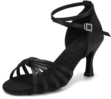 YKXLM Chaussures de Danse Latine Femme Satin Bout Ouvert de Ba Salle Talon 7.5CM