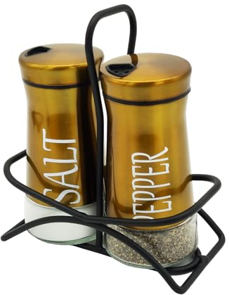 Set de 2 Salières et Poivrières en Acier Inoxydable et Verre, Salière et Poivrière de Qualité Supérieur, Pot a Sel Accessoires de Cuisine (Or)