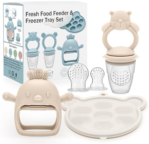 CLDY Comedero de frutas para bebés, mini bandeja para congelador, moldes para congelar paletas de leche materna, mordedor de silicona sin BPA para niños pequeños a partir de 3 meses, dentición y