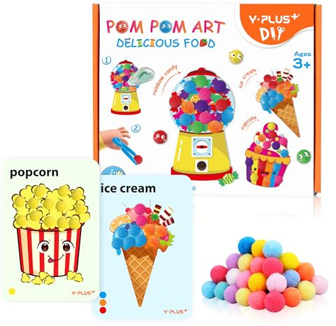 YPLUS Ensemble de Bricolage Enfant avec Pompons - Kit créatif pour le développement de la coordination et l'activité manuelle des enfants, pour des heures d'amusement - Alimentation