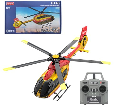 YUTT Hélicoptères RC pour adultes, C190 1/30 échelle H145 hélicoptère 2,4 G 6 CH modèle d'avion volant gyroscopique à rotor unique (version RTF/rouge jaune)