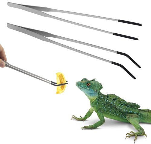 2 Stück Edelstahl-Futterzangen für Reptilien, 27 cm extra lange Pinzette für Aquarien,gerade und gebogene Pinzette mit Gummispitze, Aquarium-Pinzette mit langem Griff für Bastelarbeiten,Futterwerkzeug
