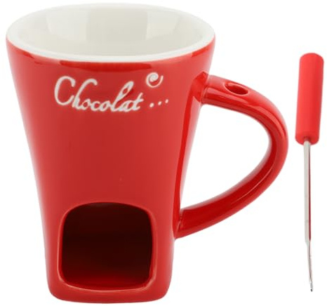 Chokladfondue Muggset, Keramisk Smörvärmare Fonduegryta Smältdegelset med Gaffel, Smältgryta för Ost Chokladsmör Kola, Jul, Inflyttning (Röd)