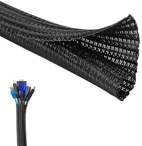 SURFOU Cache Cable 3.1m X 13mm, Gaine Tressée Noir Rangement, Protection Fil Electrique, Range Cache Câble Protege Cables Fils Gaines Souple Fendue Câbles Flexible