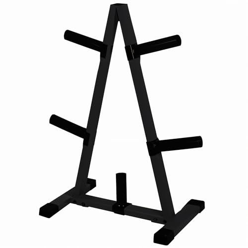 AemaSport Soporte Discos Pesas Organizador de Discos Olímpicos - Estante de Acero para Discos con 5 barras - Accesorios para Gym - Diseño elegane robusto - Soporte para Discos para Gimnasio y Hogar.
