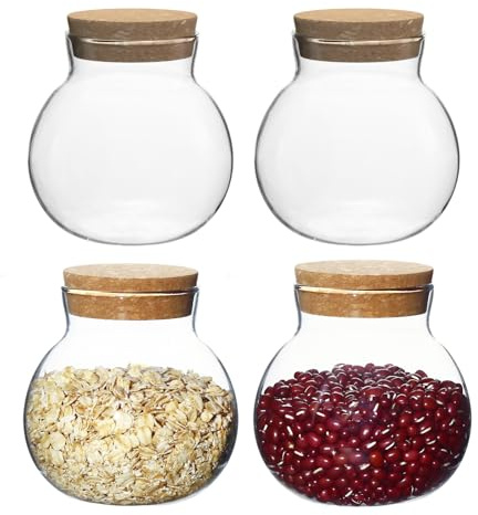 wangsdjy 17oz Glass Jars with Airtight Cork Lids,Wedding Candy Jar,Glass Storage Jars Great Ideal for Kitchen Storage, Tea, Biscuits, Cereals, Flour, Beans, Spices, Coffee Beans (4)