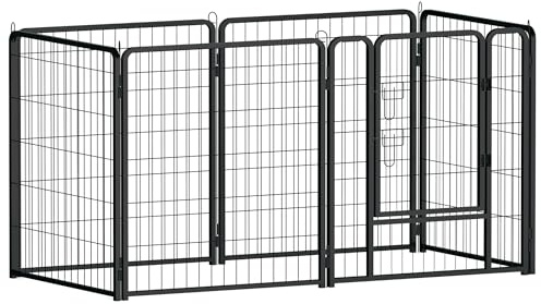 FIVMEN 6-TLG Hundelaufställe mit Türen & Erdanker Modular Hundezaun 80x80 cm Welpenlaufstall Metall Welpengitter Garten Tierlaufstall Freilaufgehege für Hunde Katzen Kaninchen Kinder