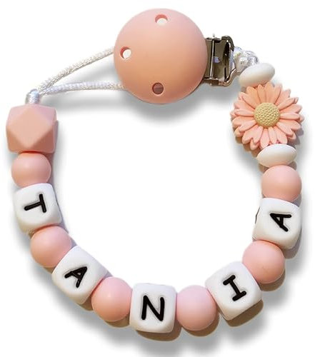 Chupetero Personalizado con Nombre de Bebe. Cadena para no Perder el Chupete. Sujetachupetes Seguro Frabricado en España. EN-71. Sujetatijeras enfermeria (Flor)