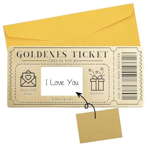 Carte à gratter Golden, Tickets Dorés, Bon Cadeau à Remplir soi-même avec autocollant à gratter, Carte Cadeau Surprise Personnalisable pour Mariage, Grossesse, Saint-Valentin, Annonce Anniversaire
