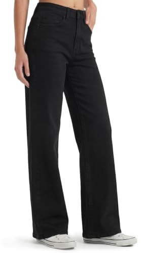 Zylioo Pantalones vaqueros de pierna larga para mujer, pantalones vaqueros de pierna ancha, cintura alta, pantalones vaqueros de corte recto, Negro , M