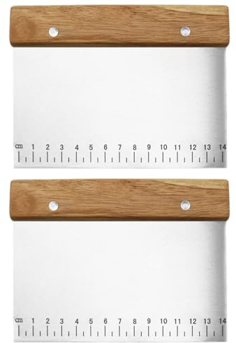 TOVINANNA 2 pièces Corne à Pâtisserie Inox avec Manche Bois et Échelle Lot de Grattoirs à Pâte Multifonctions pour Découpe et Étaler Beurre Fromage Pâte Pâtisserie