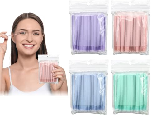 VEGCOO 400 Pezzi Microbrush Micro Applicatori Ciglia Microbrush, Micro Applicatore Pennelli, Pennello per Sopracciglia per Extension Ciglia Rimozione Trucco Nail Art Pittura