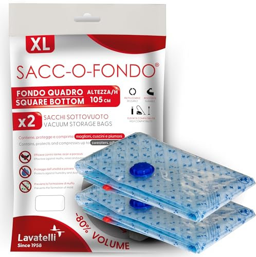 Set di 2 sacchetti sottovuoto coperte e piumoni, salvaspazio, buste sottovuoto vestiti, antimuffa, antiacari, misura XL 80x105x35 cm, misura Multiuso, sacchetti sottovuoto salvaspazio armadio