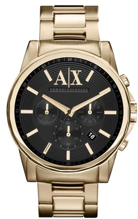 Armani Exchange AX Chronograph Watch for Men with Leather, Stainless Steel or Silicone Band, Gold/Black Dial, Outerbanks