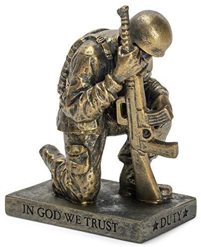 Dicksons Duty Faith God Praying Soldier 5 inch Gold Resin Stone Table Top Figurine