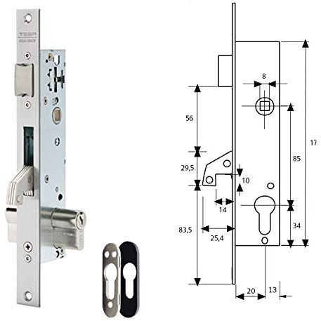 Tesa Assa Abloy 2240203NI Cerradura Monopunto De Palanca Basculante Para Perfiles Metálicos Inoxidable Entrada 20 mm 2240