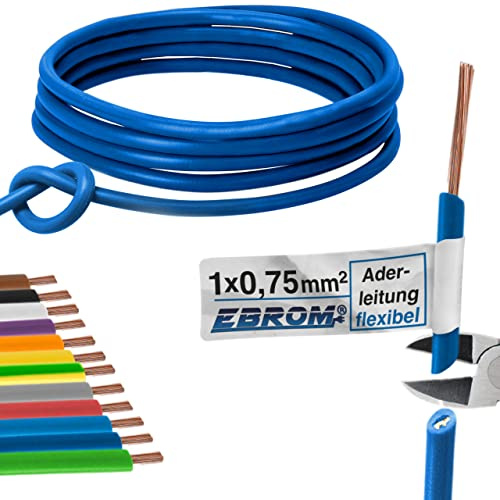 H05V-K 0.75 mm² PVC Sheathed Single Core Flexible Cable Dark Blue 10 m 15 m 20 m 25 m 30 m 35 m 45 m 45 m 50 m 55 m 55 m 96.9 cm Up to 100 m selectable.