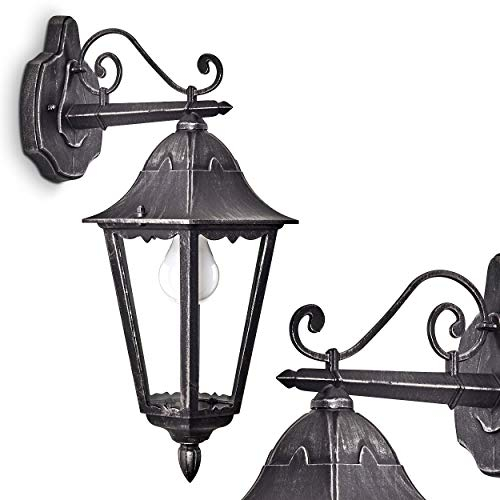 Außenwandleuchte Lignac, Wandlampe abwärts in antikem Look, Aluguß in Schwarz/Silber m. Klarglas-Scheiben, Wandleuchte m. E27-Fassung, Retro/Vintage Außenleuchte für Terrasse u. Hof, ohne Leuchtmittel