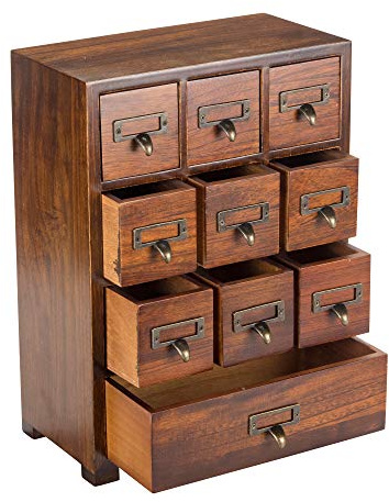Library Card Catalog Solid Wood Small Curio Cabinet l Retro Storage Organizer Apothecary Drawer Dresser l Thread Coin Trading Card Storage Shelf | Tall - FULLY ASSEMBLED