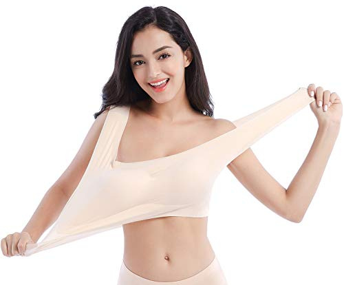 FEOYA - Sujetador Deportivo para Mujer Talla Grande sin Aros ni Costuras para Dormir Sostén Bra Top Transpirable Tela Suave - Beige - 2XL
