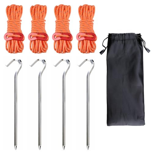 TRIWONDER Guy Ropes Paracord Guyline Nylon Rope with Tensioners Reflective Cord with Tent Pegs for Outdoor Camping Hiking Awning (Orange - 4 Ropes + 4 Pegs)